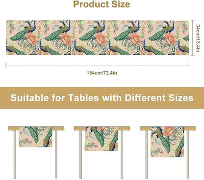 Peacock Table Runner,Pink Flower Peacock Birds Table Runner for Home Kitchen Dining Party Indoor Outdoor Decoration 13x108 Inch