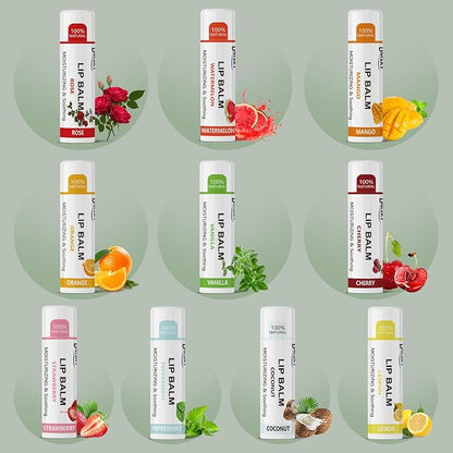 40 Pack Lip Balm Bulk, Fruit Lip Balm Variety Pack, Natural Moisturizing Balms for Dry Cracked Lips, Hydrating for Men Women Kids - 10 Flavors