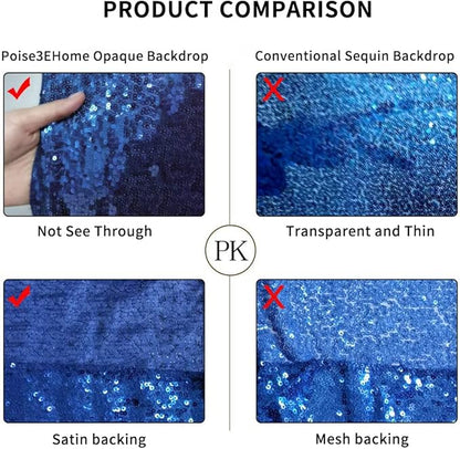 Poise3EHome 10Ft x 10Ft Navy Blue Sequin Backdrop Curtain, Glitter Thick Satin Sequin Background Drapes, Opaque Sparkly Backdrop Curtain, Sequin Backdrop for Xmas Thanksgiving Wedding Party Decor