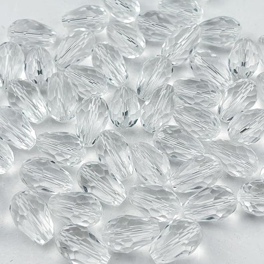 100pcs 8x12mm Teardrop Crystal Glass Beads for Jewelry Making, Faceted Vertical Hole Teardrop Glass Spacer Beads for Wind Chimes Bracelet Earring Necklace DIY Craft(Transparent)