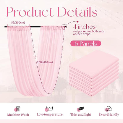6 Panels Pink Ceiling Drapes for Wedding, 5ftx20ft Ceiling Drapes Cheesecloth Sheer Fabric Curtain Wedding Arch Draping Fabric Romantic Ceilings Decorations for Weddings Party Ceremony Stage