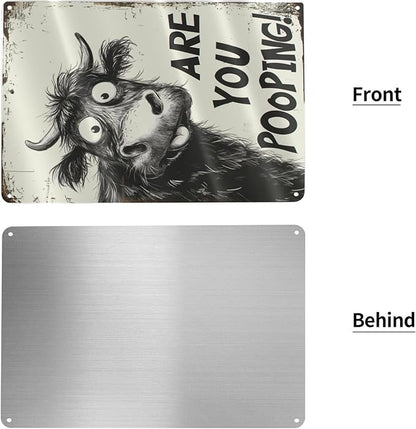 Funny Highland Cow "Are You Pooping!" Tin Sign - 8x12 Inch Vintage Metal Wall Décor, Humorous Bathroom & Farmhouse Rustic Wall Art for Indoor & Outdoor