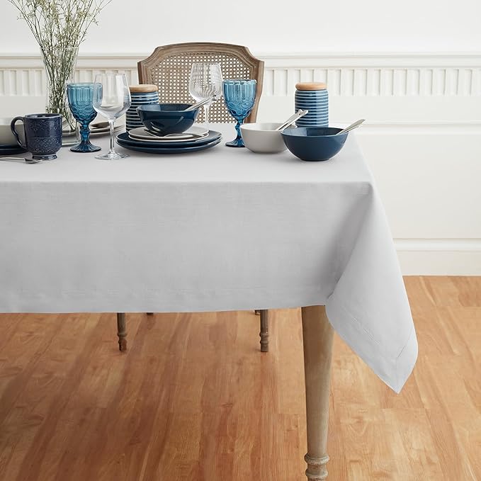 Solino Home Linen Tablecloth 60 x 90 Inch - 100% Pure Linen Silver Cloud Table Cloth for Rectangle Tables - Fete, Machine Washable Tablecloth for Fall, Autumn, Thanksgiving