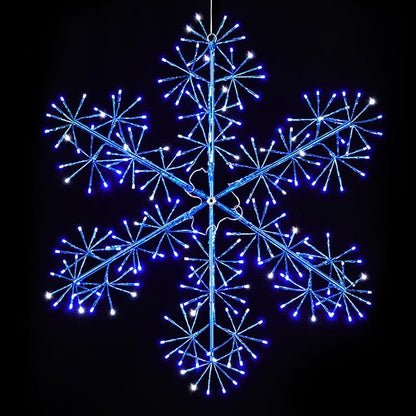 30’’ Christmas Snowflake Lights Outdoor, Pre-lit 240Pcs Blue LEDs Hanging Blue Snowflake Decoration for Home Indoor Outdoor Window Silhouette