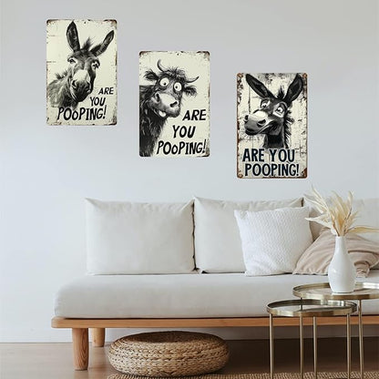 Funny Donkey "Are You Pooping?" Tin Sign - 8x12 Inch Vintage Metal Wall Décor, Humorous Bathroom Sign for Indoor & Outdoor Use, Farmhouse-Style Rustic