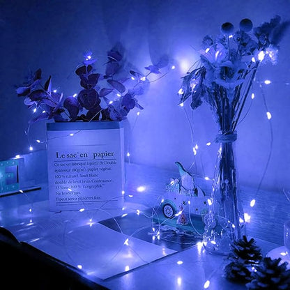 12 Pack Blue Fairy Lights 7Ft 20 LED Twinkle String Lights 3 Modes Battery Operated Waterproof Firefly Starry for Mason Jar Party Wedding Christmas Valentines Day Table Centerpieces