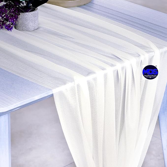 MDS Halloween Chiffon Table Runner - 15 Pack, 29 x 170 Inches, 14ft Each - Sheer Spooky Table Runners for Haunted House Parties, Trick-or-Treat Tables, Witchy Décor, Wedding & Events - Ivory