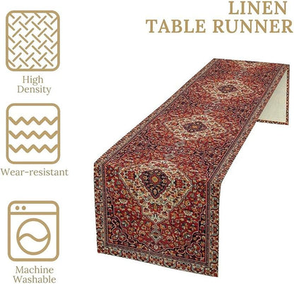 Boho Floral Vintage Table Runner, Paisley Retro Red Flower Rustic Country Farmhouse Abstract Pattern for Home Kitchen Table Decor Dining Coffee Room Party Decor 13x108in