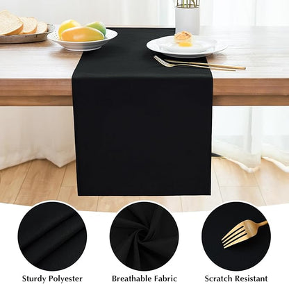 2 Pack Black Table Runner 12 x 90 Inch Solid Color Farmhouse Runners Coffee Table Dresser for Daily Party Home Decoration