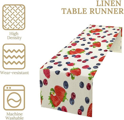 Strawberry Table Runner Spring Summer Fruit Wild Berry Forest Garden Dinner Runner for Farmhouse Party Holiday Home Kitchen Dining Table Decor 13x120