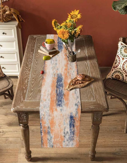 Vintage Oil Painted Cotton Linen Table Runner for Dining Kitchen, Wedding Outdoor Party Tablerunners Decoration, Abstract Modern Orange Minimalist Dresser Scarf Coffee Tablecloth Runners 13x90 Inches