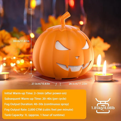 Fog Machine with LED RGB Lights, 800W Halloween Fog Machine with Remote Control, Pumpkin Smoke Machine 12 Colors Lighting Effect for Halloween Band DJ Show Club Outdoor Camping, 4 Pack