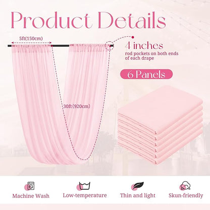 6 Panels Pink Ceiling Drapes for Wedding, 5ftx30ft Ceiling Drapes Cheesecloth Sheer Fabric Curtain Wedding Arch Draping Fabric Romantic Ceilings Decorations for Weddings Party Ceremony Stage