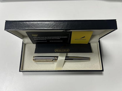 BEILUNER Silver Chrome Fountain Pen,Stunning Luxury with 24K Gold Accents, Gorgeous 24K Gilded Nib(Medium), Fancy Pen Gift for Men&Women -Ink Converter-Elegant, Office,Nice Pen for Writing