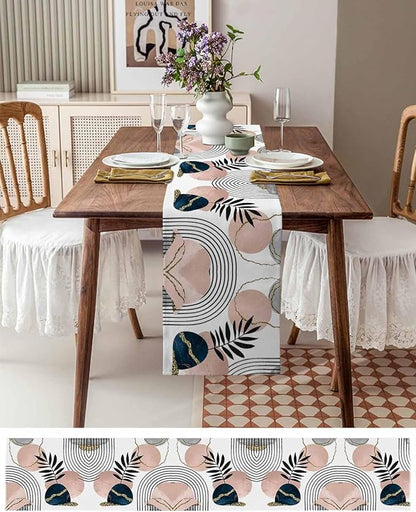 Modern Boho Cotton Linen Table Runner for Dining Kitchen, Wedding Outdoor Party Tablerunners Decoration, Abstract Bohemian Tropical Palm Leaf Dresser Scarf Coffee Tablecloth Runners 13x120 Inches