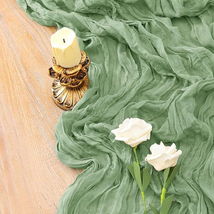 12Pcs Sage Green Cheesecloth Table Runner 120 Inch Green Cheesecloth Table Runner10FT Sage Table Runner Boho CheeseClothTable Runner forWedding Party Baby Shower Birthday Home Decor HolidayDecorations