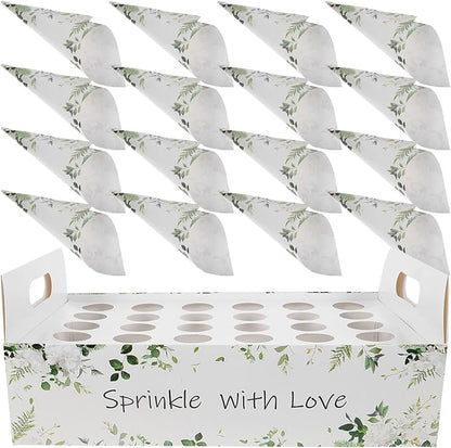 CIMAXIC Wedding Confetti Cone Holder Box - Flower, Paper, Petal Cones - White Paper Cup Candy Stand