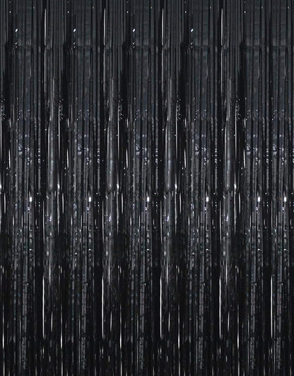 GOER 3.2 ft x 9.8 ft Metallic Tinsel Foil Fringe Curtains Party Photo Backdrop Party Streamers for Halloween,Birthday,Graduation,New Year Eve Decorations Wedding Decor (5 Packs,Black)