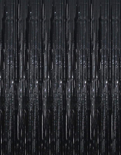 GOER 6.4 ft x 9.8 ft Metallic Tinsel Foil Fringe Curtains,Pack of 2 Party Streamer Backdrop for Birthday,Graduation Decorations and New Year Eve (Black)