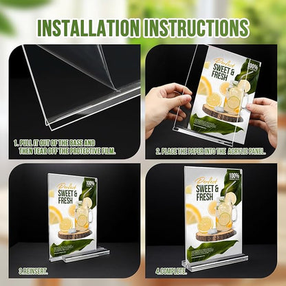 Acrylic Sign Holder 5x7, 25 Pack Clear Double Sided Table Menu Vertical Display, Plastic Flyer Display Stand, Paper photo Plastic Sign Frame Suitable for Restaurants Office Store Hotels, Show Fair
