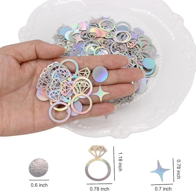 300 PCS Iridescent Bachelorette Confetti, Engagement Confetti Wedding Shower Table Decorations, Ring Table Scatters for Bridal Shower Decorations
