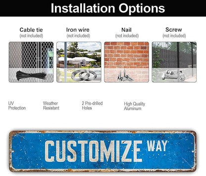 Custom Signs Outdoor Metal, Personalized Street Sign for Home Bar Wall Decor, 6x24 Inches, Indoor/Outdoor Use, Rust-Free Aluminum