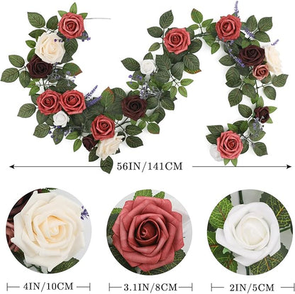 5FT Artificial Rose Flower Burgundy Fake Floral Garland for Wedding Ceremony Backdrop Arch Flowers Table Centerpieces Decorations