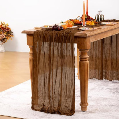 Brown Cheesecloth Table Runner Tan 10 Pack Fall Table Runners Boho Gauze 120 Inches Marron Cheese Cloth Fall Table Decorations for Thanksgiving Wedding Bridal Baby Shower Tea Party Decor