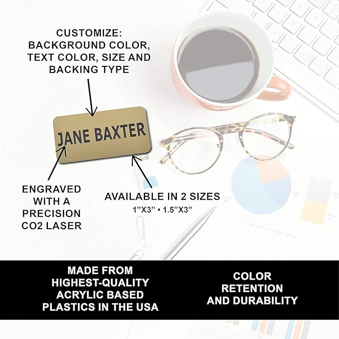 Custom Engraved Name Tag Badges – Personalized Identification with Pin or Magnetic Backing, 1.5 Inches x 3 Inches, Dark Brown/White
