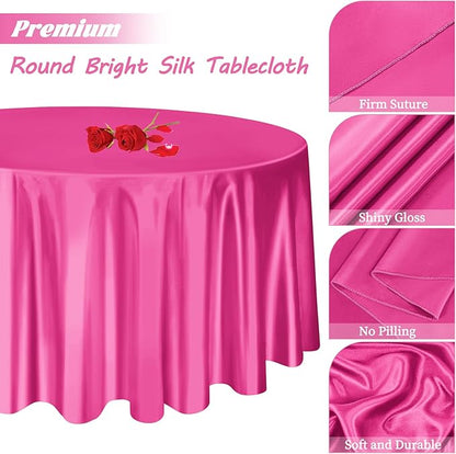 12 Pack 108 Inch Hot Pink Satin Tablecloth - Silky Round Tablecloth Overlay Smooth Fabric Table Cover, Bright Table Decoration for Wedding Party Banquet Events Restaurant Kitchen Dining