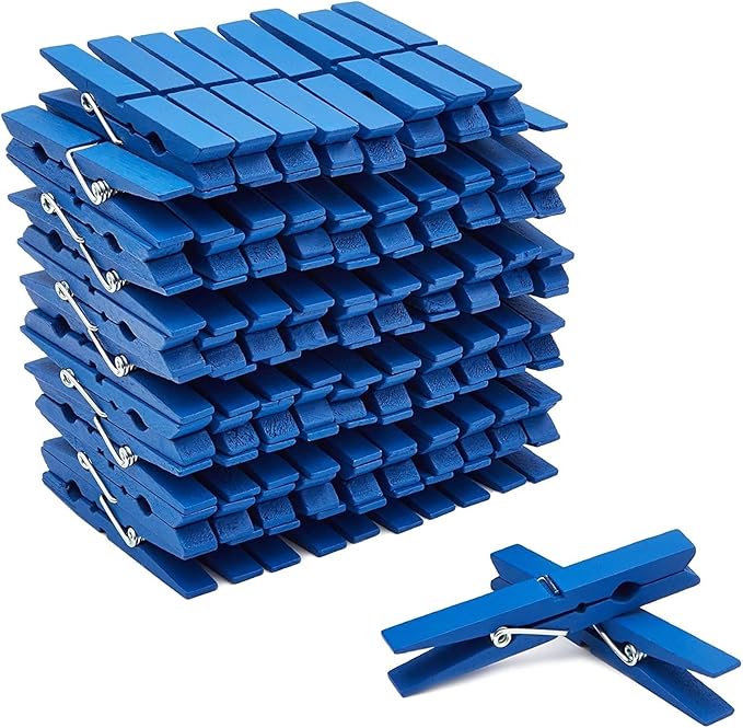 Juvale Wooden Clothes Pins - 100 Pack, Navy Blue - Mini Clothespins & Wooden Clips for Laundry, Crafts & Photo Clips