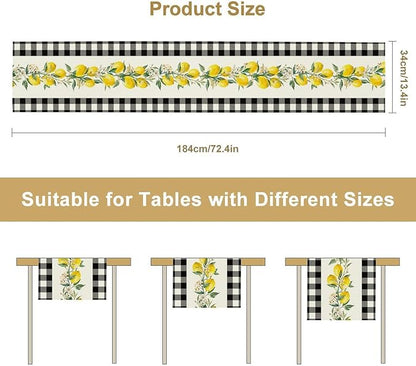 Lemon Table Runner,Black Buffalo Plaid Lemon Table Runner Farmhouse Style Spring Summer Home Kitchen Dinding Room Table Decoration 13x90 Inch