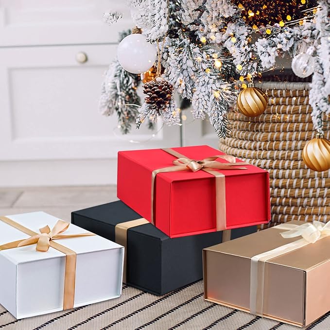 LIFELUM Christmas Gift Boxes 2 Pack 13.85 x 8.35 x 4.45 inch Large Gift Boxes with Magnetic Lids for Presents Red Gift Boxes Valentine's Gift Box Contains Card, Ribbon, Shredded Paper Filler