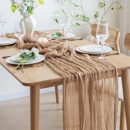 Asee'm Cheesecloth Table Runner 120 Inches Long Nude Boho Gauze Cheese Cloth Runner 10FT Rustic Sheer Fall Table Runners for Thanksgiving Christmas Wedding Party Baby Shower Decoration