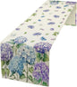 Spring Hydrangea Flower Table Runner, Seasonal Summer Plants Watercolor Florals Butterfly Dinner Runner for Home Kitchen Dining Table Party Holiday Decoration 13"x70"
