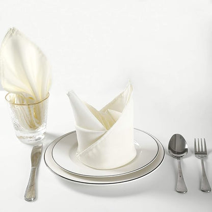 Cloth Napkins 17x17 inch Washable Polyester Dinner Napkins Soft Table Napkins for Wedding Party Dining Banquet(Ivory,12PCS)