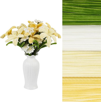 400 Pcs Pipe Cleaners Craft Set，4 Colors Chenille Stems Bulk with Floral Wires, Gardening Tape,Hot Glue Stick,Greeting Card,Bouquet Paper, Stamen & Ribbon, Flowers Craft kit for DIY Handmade Bouquet