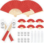 50Set Wedding Hand Fans Party Favors Red Paper Folding Handheld Fans Bulk, DIY Bamboo Fans with Thank Tag Organza Bag for Guests Bridal Dancing Props Church Decoation