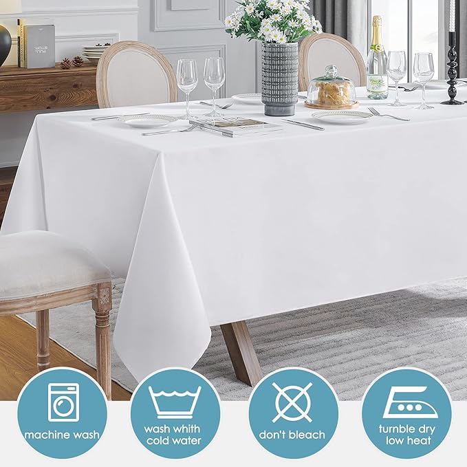 VidaFete 2 Pack 90*132inch Rectangle Tablecloth Polyester Table Cloth，Stain Resistant and Wrinkle Polyester Dining Table Cover for Kitchen Dinning Party Wedding Rectangular Tabletop Decoration(White)