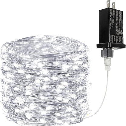 33Ft 100LED Fairy Lights Plug in, Waterproof String Lights Outdoor & Indoor 8 Modes with Timer, Christmas Light Bedroom Decor, Twinkle Light for Girl's Room Garden Christmas Decorations (Cool White)