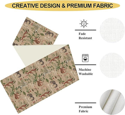 Rustic Forest Table Runner, Farmhouse Wild Woodland Animals Country Deer Fox Rabbits Watercolor Table Center Decor for Home Kitchen Dining Patio Holiday Party Outdoor Table Decorations, 13"x72" Inch