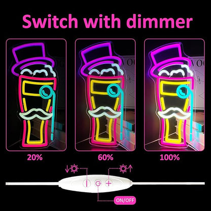 BEER Neon Sign for Wall Decor, Gentleman Neon Bar Signs for Home Bar Pub Party Man Cave Club, Neon Beer Light with Dimmable, Beer Signs Decoration USB Powered with Switch