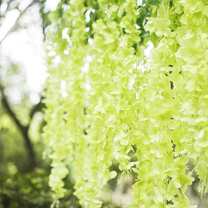 12 Pack Green Wisteria Hanging Flowers Garland, 3.77 Feet Artificial Flower Vines, Fake Wisteria, Artificial Vines Hanging Garland for Backdrop Outdoor Yard Garden Decor