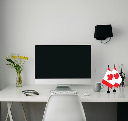 Canada Desk Flag, 12 Pack Canadian Table Office Flag with Black Solid Pole and Stand Base, International Country Flag, Festival Celebration, Classroom Meeting Desktop Decor (Canada)