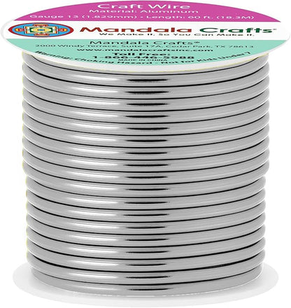 Mandala Crafts 13 Gauge Anodized Aluminum Craft Wire for Jewelry Making - 60 FT Colored Flexible Gray Wire - Bendable for Bonsai Armature Crafting Sculpting