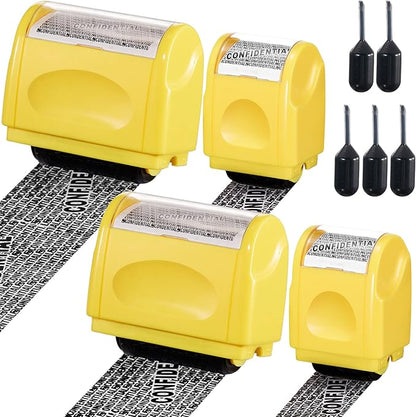 Mimorou 4 Pack Identity Theft Protection Roller Stamps Kit Confidential Privacy Roller Hidden Wide Privacy Stamp 5 Pcs Refills Security Ink for Mail Address Blocker(Yellow)