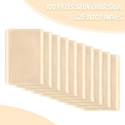 Satin Chair Sashes Bows Universal Chair Ribbon Ties Back Sash for Wedding Party Reception Events Banquets Hotel Event Chair Cover Decoration (7x108 inch) (100, Champagne)