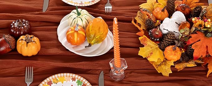 Terracotta Cheesecloth Table Runner 10 Pack Fall Burnt Orange Cheese Cloth Table Runners 120 Inches Rust Thanksgiving Fall Table Decorations for Friendsgiving Wedding Bridal Baby Shower Party