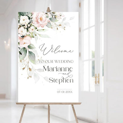 Personalized Wedding Welcome Sign, Flowers Wedding Welcome Sign, Wedding Welcome Sign, Custom Wedding Sign, Welcome To Our Wedding Sign, Flowers Wedding Board, Wedding Decorations Signs # 13