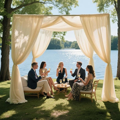 VOK Wedding Arch Draping Fabric Chiffon Fabric, 29in x 18Ft Sheer Chiffon Outdoor Curtain for Wedding Ceremony Birthday Party Decoration (Light Yellow,1 Panel)